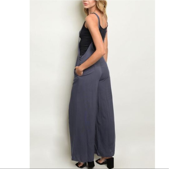 🆕 Charcoal Gray Wide Leg  Suspender Overalls - Picture 2 of 4